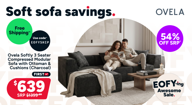Ovela Softly 3 Seater Compressed Modular Sofa with Ottoman & Cushions (Charcoal)