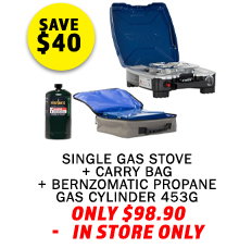 Single Gas Stove + Carry Bag + Bernzomatic Propane Gas Cylinder 453G