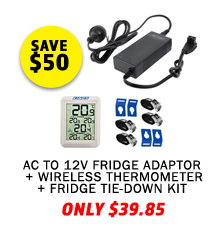 AC To 12V Fridge Adaptor + Wireless Fridge Thermometer + Fridge Tie-Down Kit (4-Pack)
