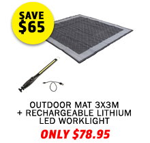 Outdoor Mat 3x3m + Rechargeable Lithium LED Worklight