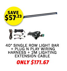 40 Single Row Light Bar + Plug N Play Wiring Harness + 2m Lighting Extension Cable
