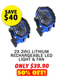 2x 2in1 Lithium Rechargeable LED Light & Fan