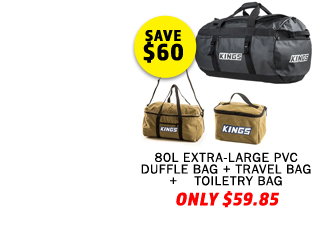80L Extra-Large PVC Duffle Bag + Canvas Travel Bag + Canvas Toiletry Bag