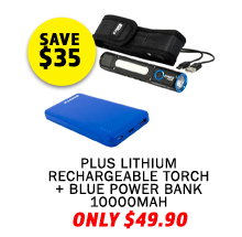 Plus Lithium Rechargeable Torch + Blue Power Bank 10000mAh