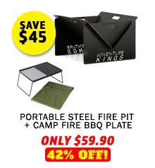 Portable Steel Fire Pit + Camp Fire BBQ Plate