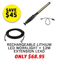 Rechargeable Lithium LED Worklight + 12m Extension Lead