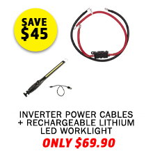 Inverter Power Cables + Rechargeable Lithium LED Worklight