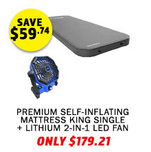 Premium Self-Inflating Mattress King Single + Lithium 2-in-1 LED Fan