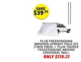 Plus Freestanding Awnings Upright Pole Kit (Twin Pack) + Plus Tourer Freestanding Awning Universal Wall