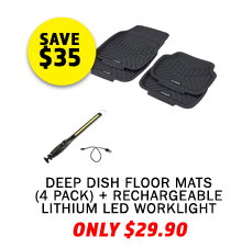 Deep Dish Floor Mats (4 Pack) + Rechargeable Lithium LED Worklight