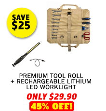 Premium Tool Roll + Rechargeable Lithium LED Worklight