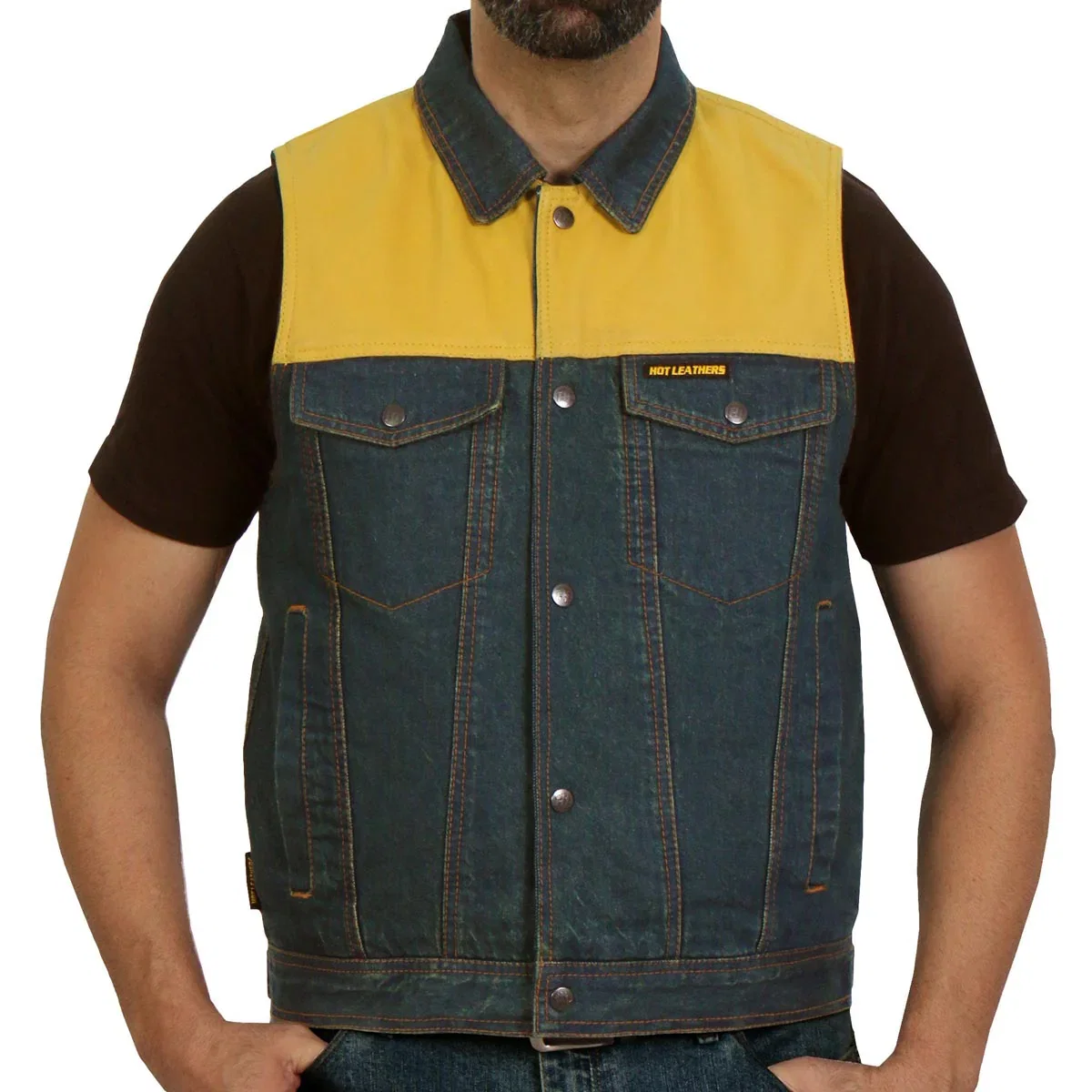 Image of Hot Leathers VSM6103 Men's '2-Tone' Leather and Denim Club Style Biker Vest