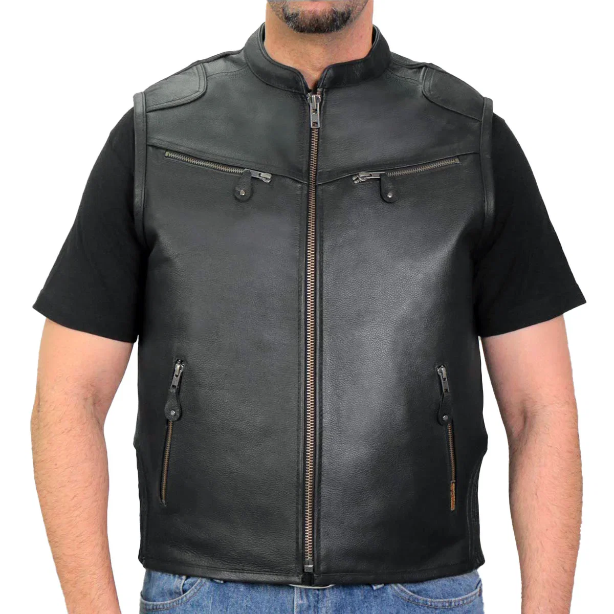 Image of Hot Leathers VSM1037 Men's Black 'Zipper Pockets' Concealed and Carry Leather Vest