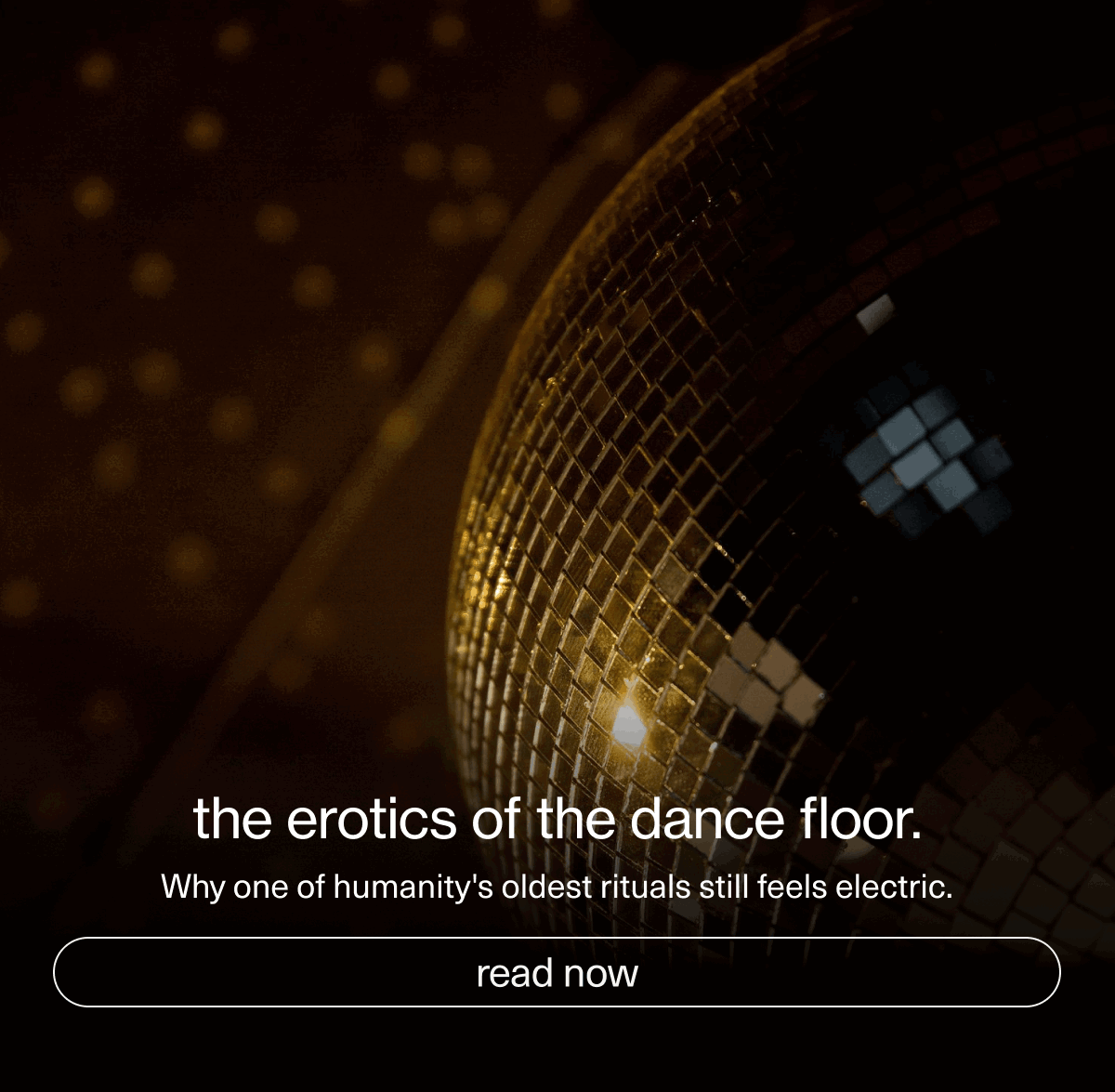 the erotics of the dance floor. | Why one of humanity's oldest rituals still feels electric. | [ read now ]