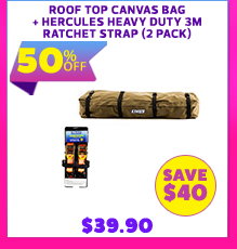 Roof Top Canvas Bag + Hercules Heavy Duty 3m Ratchet Strap (2 pack)