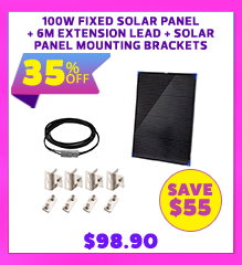 100W Fixed Solar Panel + 6m Extension Lead + Solar Panel Mounting Brackets