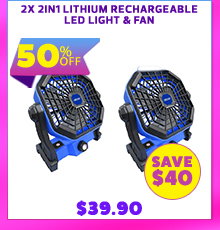 2x 2in1 Lithium Rechargeable LED Light & Fan