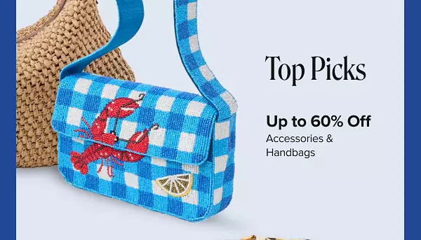 Top picks. Up to 60% off accessories and handbags. Shop now. Two small purses.
