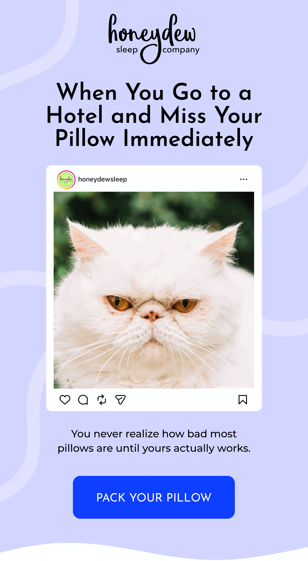 When You Go to a Hotel and Miss Your Pillow Immediately You never realize how bad most pillows are until yours actually works. PACK YOUR PILLOW