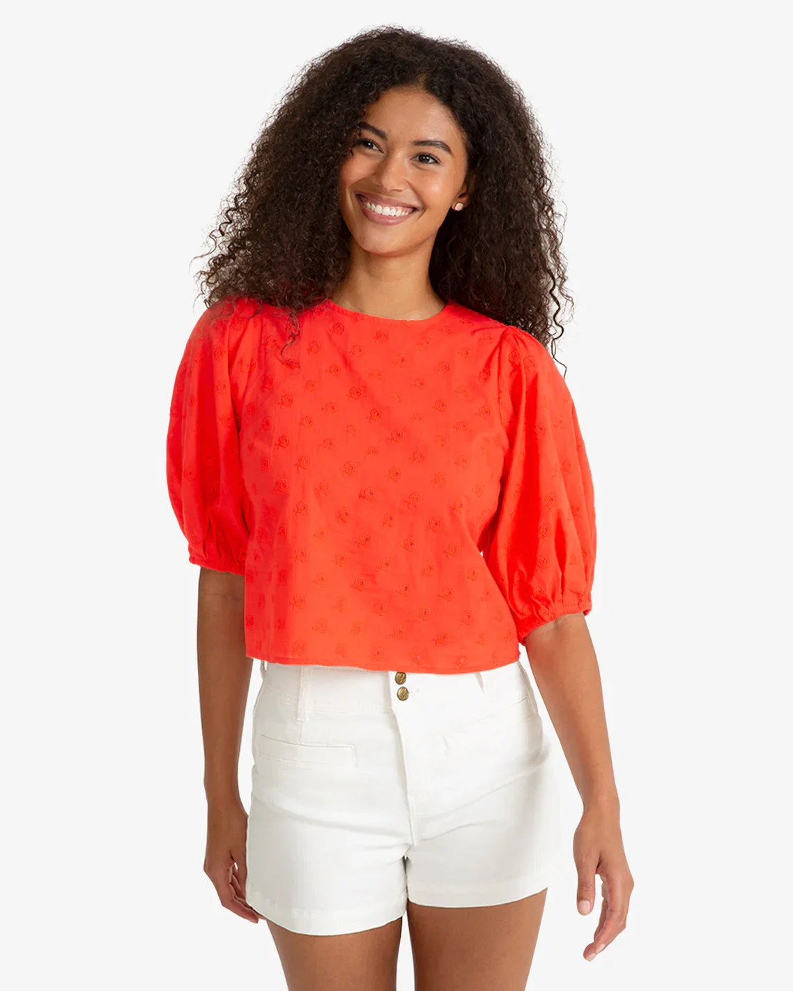 Image of Short Sleeve Top in Embroidered Flower