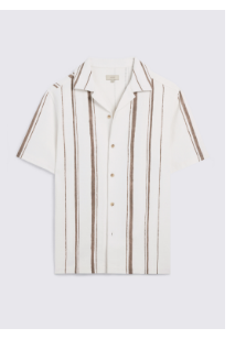 Taupe Stripe Cotton Cuban Collar Shirt