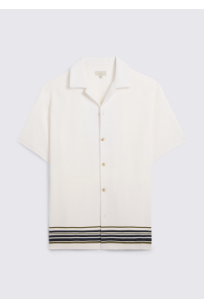 Navy & Khaki Stripe Cotton Cuban Collar Shirt