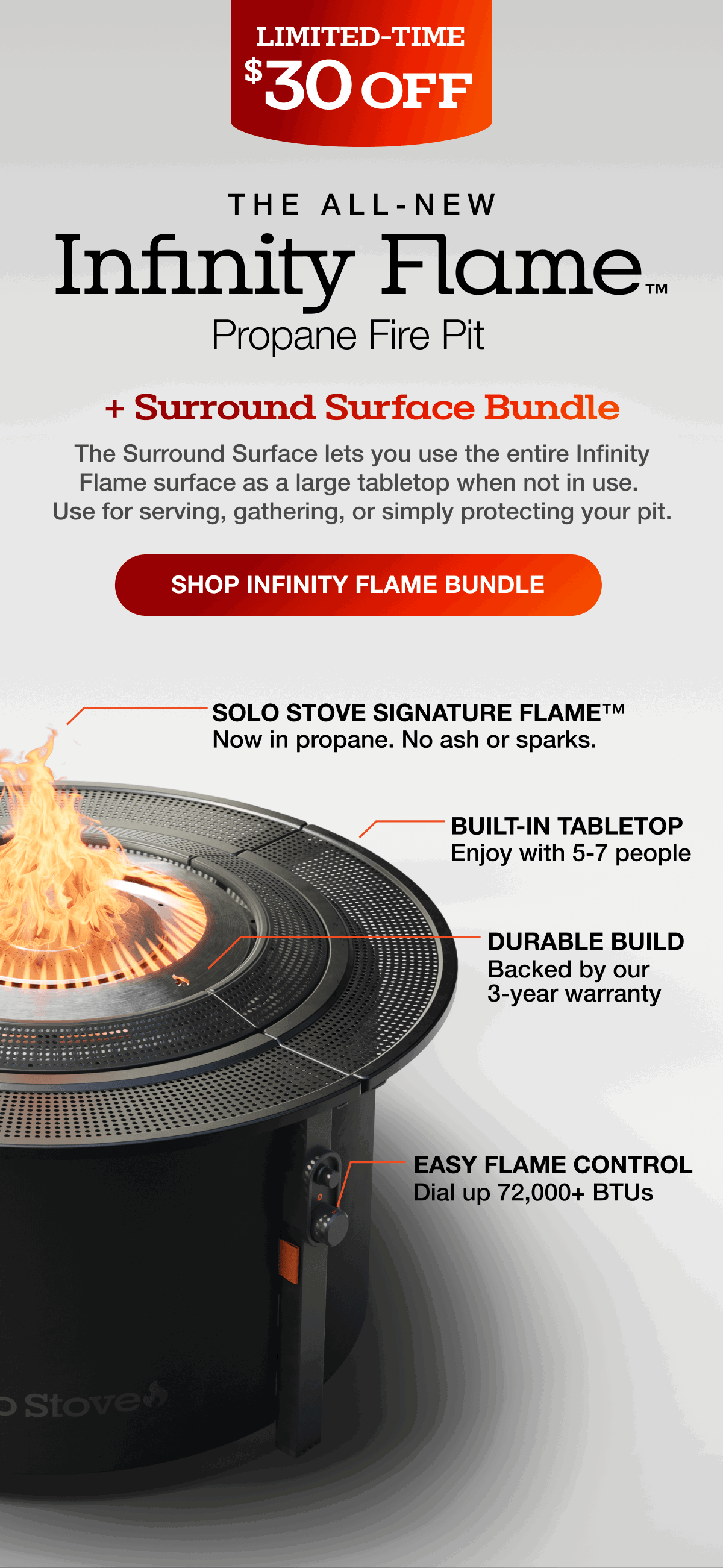Infinity Flame Propane Fire Pit + Surround Surface