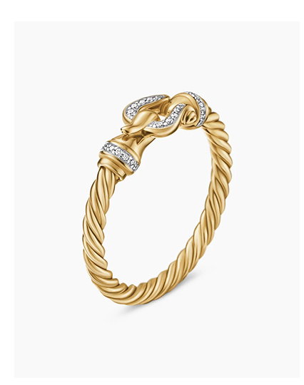 Petite Buckle Ring18K Yellow Gold with Diamonds, 2mm