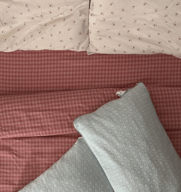 Dusty Pink & Rose Colour Drenched Gingham Linen Blend Duvet Cover