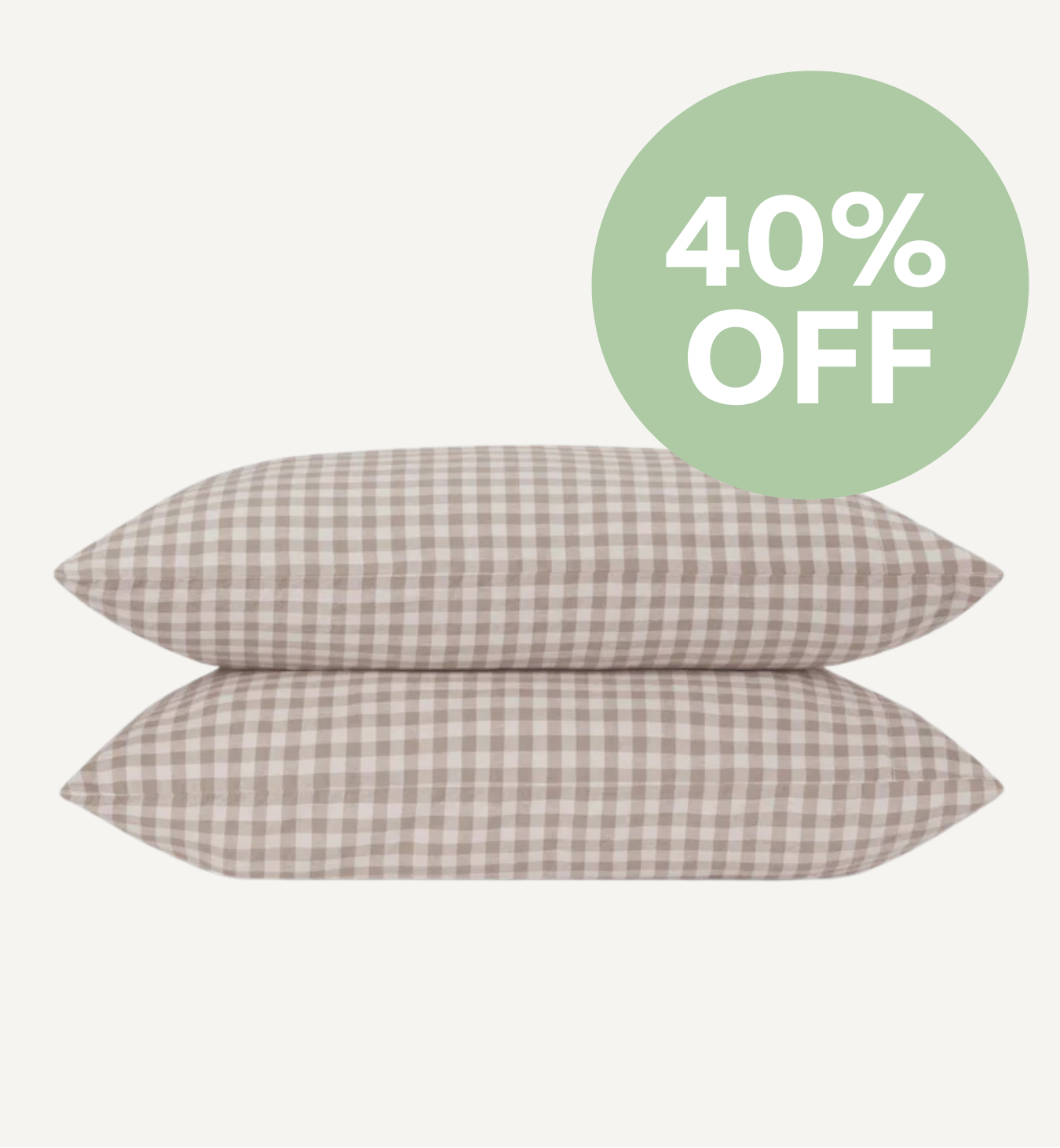 Mushroom Gingham 100% Linen Pillowcases (Pair)