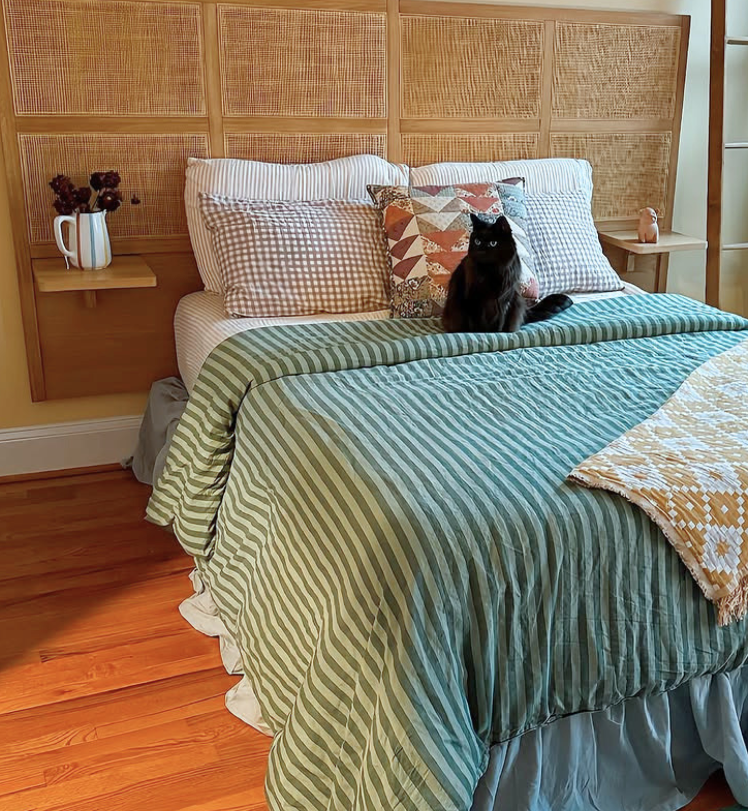 Pine Green Pembroke Stripe Linen Blend Duvet Cover