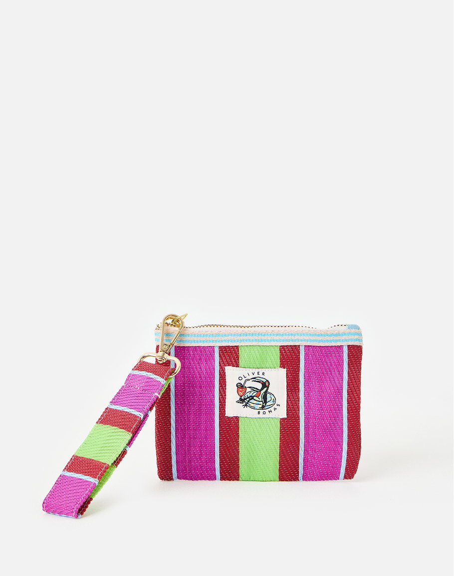 Sia Pink & Green Striped Zipped Pouch