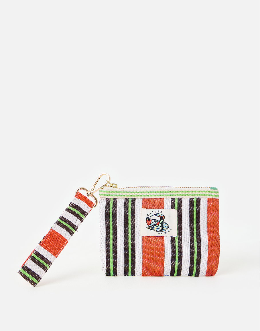 Sia Orange & Green Striped Zipped Pouch