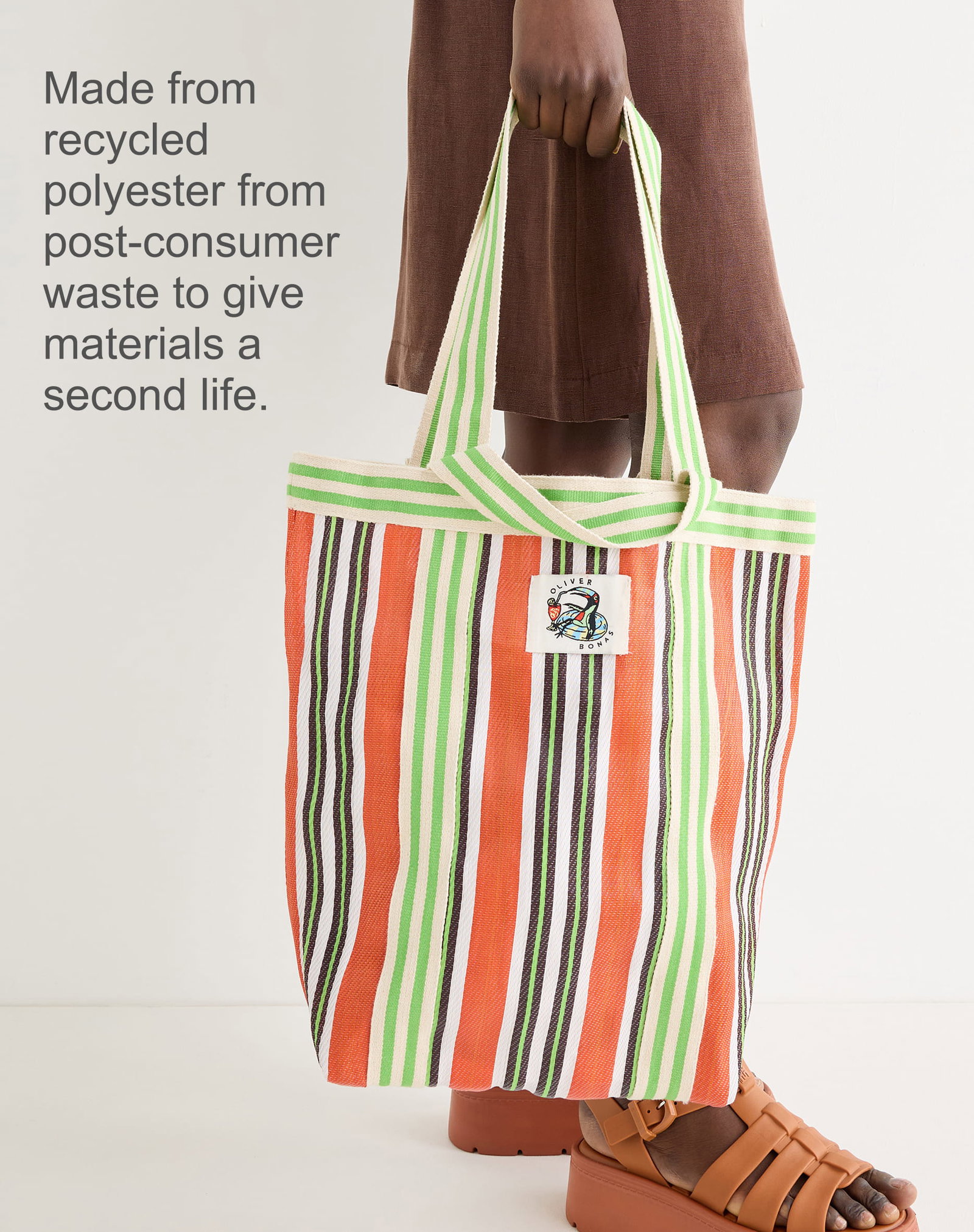 Sia Orange & Green Striped Mini Shopper Bag