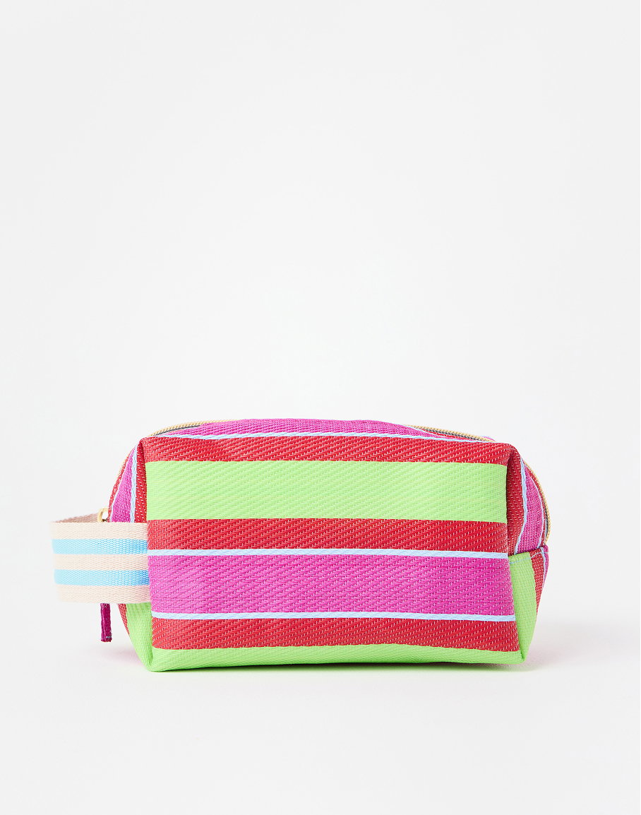 Pink & Green Striped Small Wash Bag