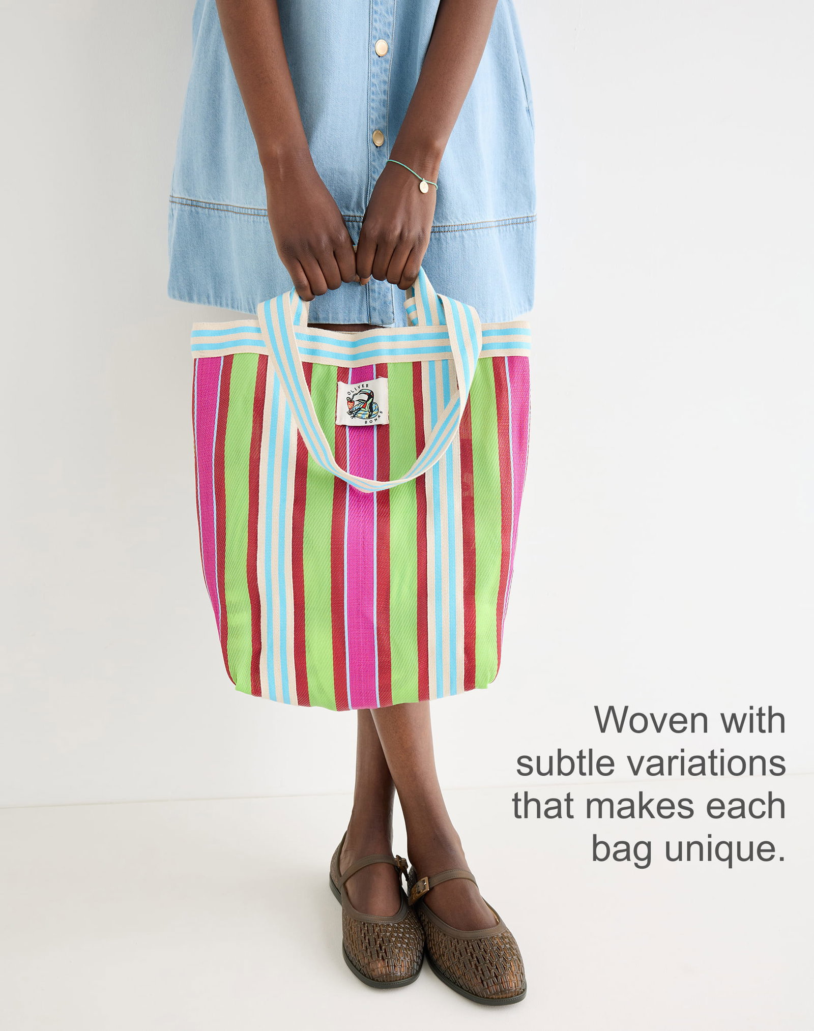 Sia Pink & Green Striped Shopper Bag