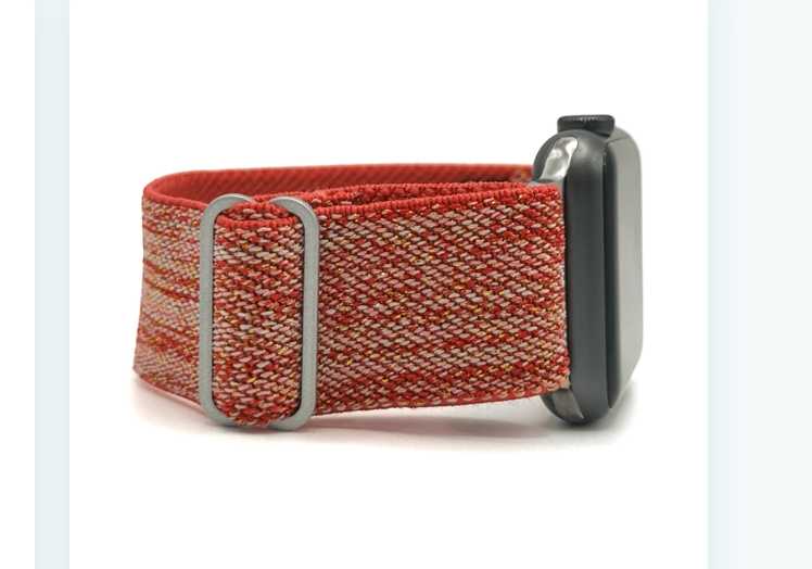 Quartz Braxley Band in ruby red on an Apple Watch.