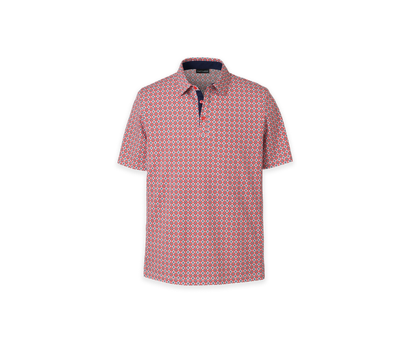 Cotton Three Button Polo - Red Multi-Medium