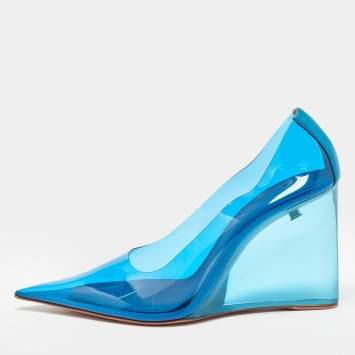 Blue PVC Ane Wedge Pumps Size 