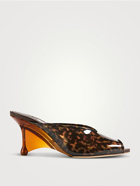 Glace Wedge Mules In Tortoiseshell Print