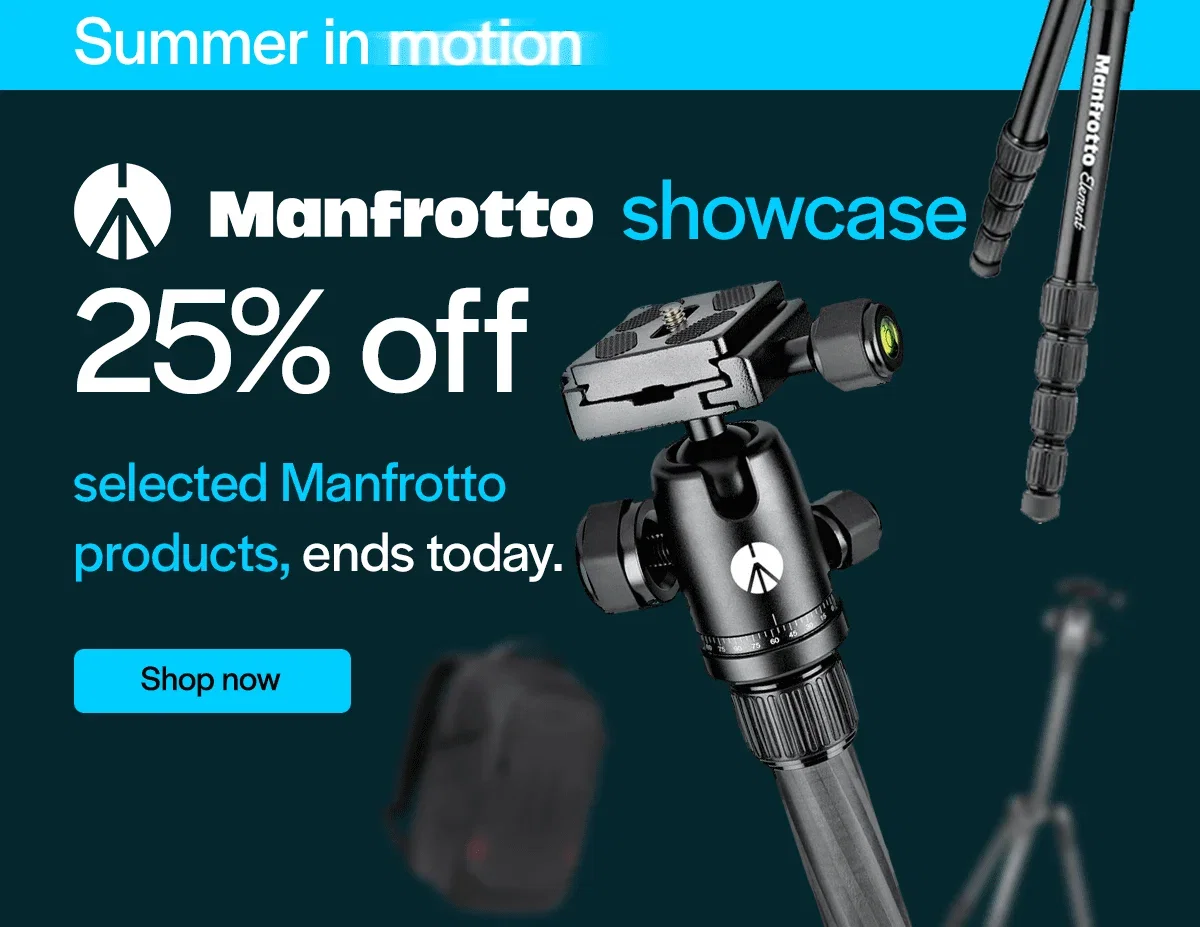 Manfrotto showcase. 25% off selected Manfrotto products, ends today.