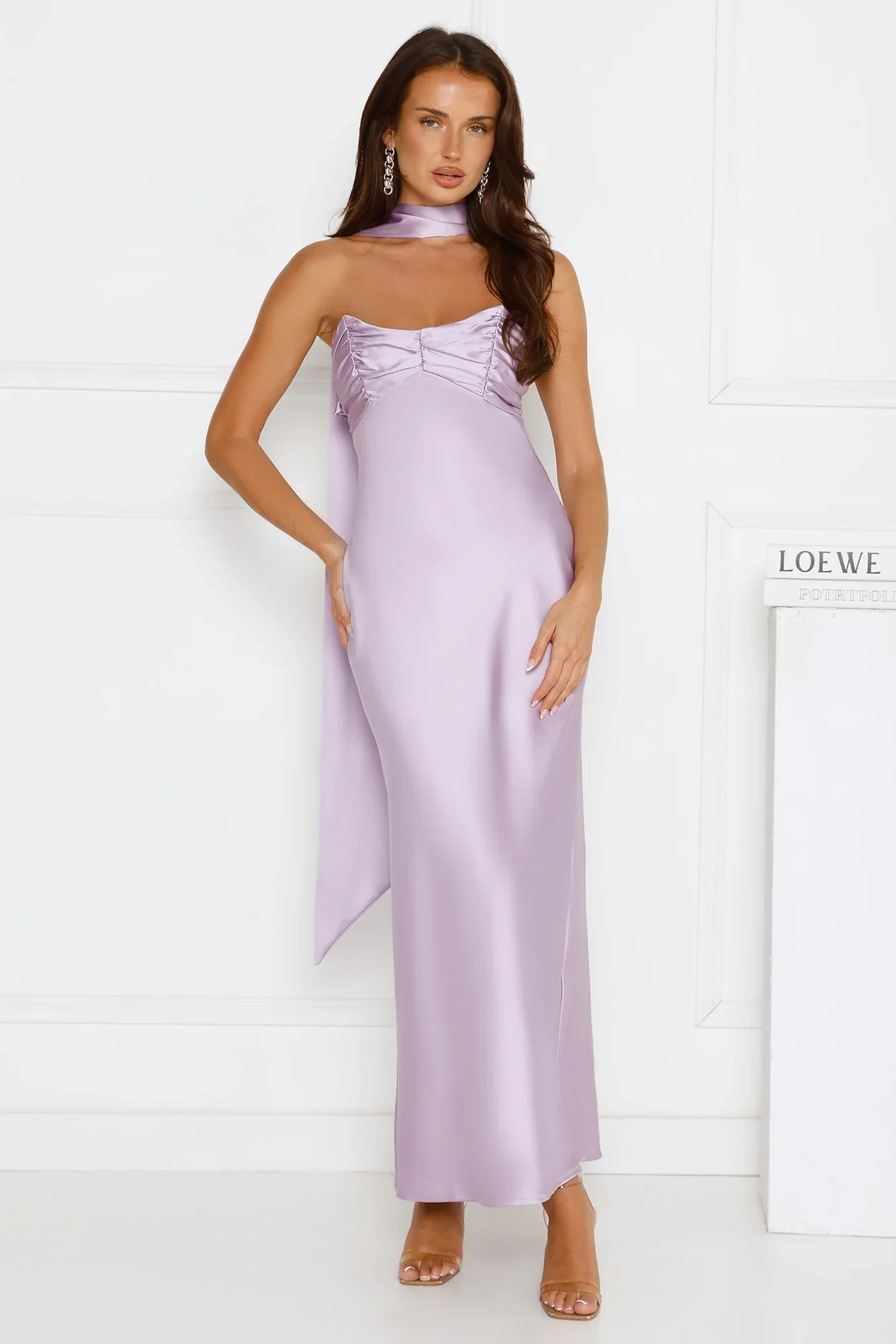 Image of Be Noticed Strapless Satin Maxi Dress Lilac