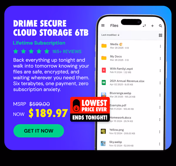 Drime Secure Cloud Storage: Lifetime Subscription (Advanced Plan/6TB)