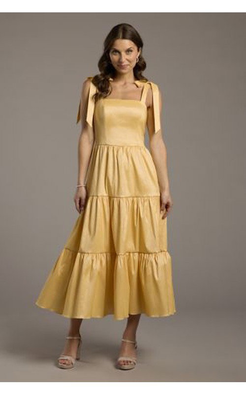 Tiered Taffeta Midi Dress with Tie Straps
