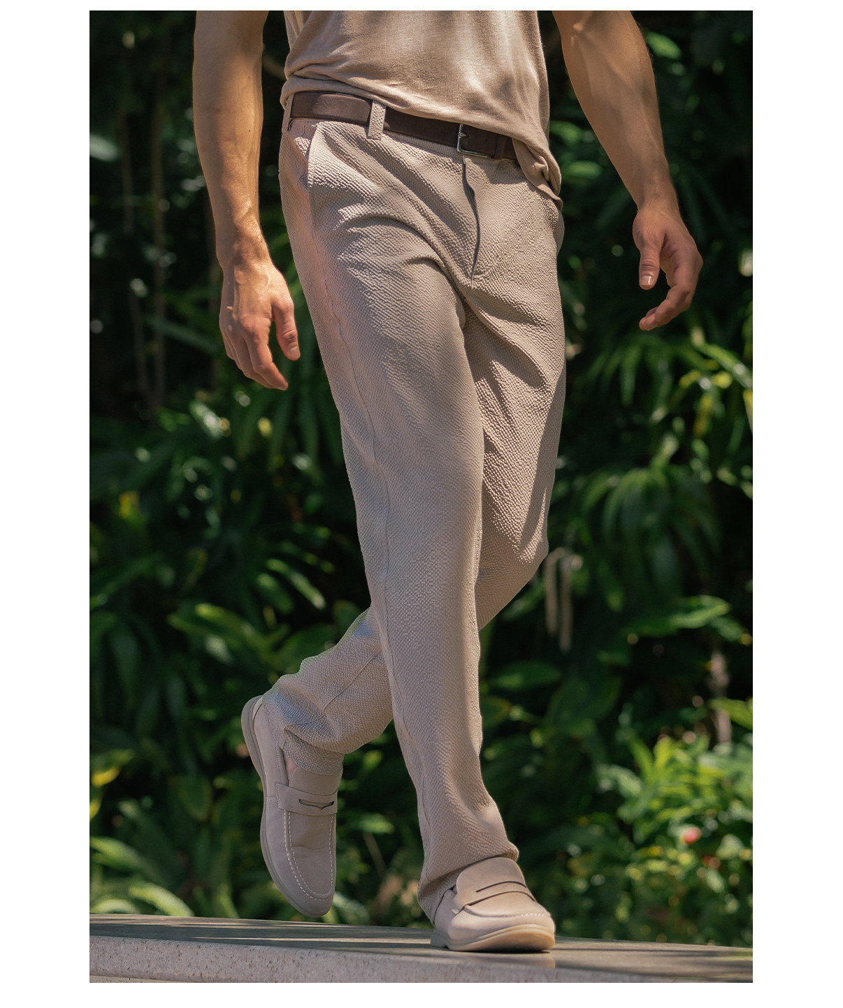 Chase is 5'11", wearing The Lanai Pant in Stone, size M.