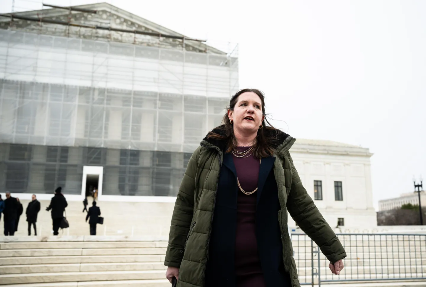 Rebecca Slaughter, former commissioner at the Federal Trade Commission, departs the Supreme Court in Washington, DC, on Dec. 8, 2025. Graeme Sloan/Bloomberg via Getty Images