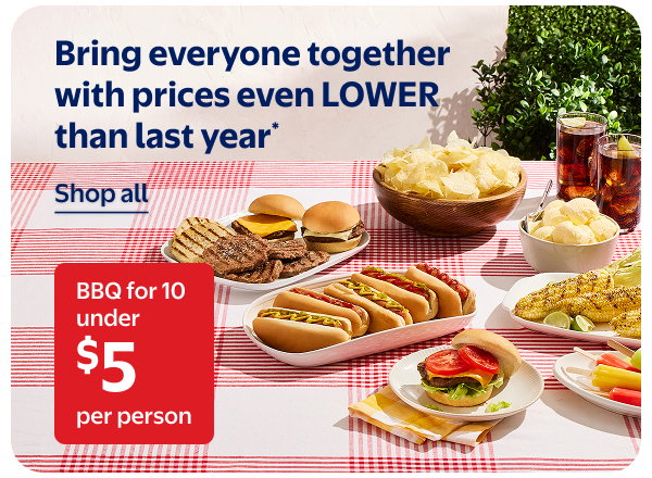 Bring everyone together with prices even LOWER than last year.* BBQ for 10 under $5 per person.