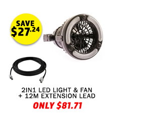 2in1 LED Light & Fan + 12m Extension Lead