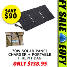 70W Solar Panel Charger + Portable Firepit Bag