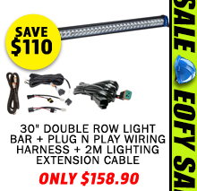30 Double Row Light Bar + Plug N Play Wiring Harness + 2m Lighting Extension Cable
